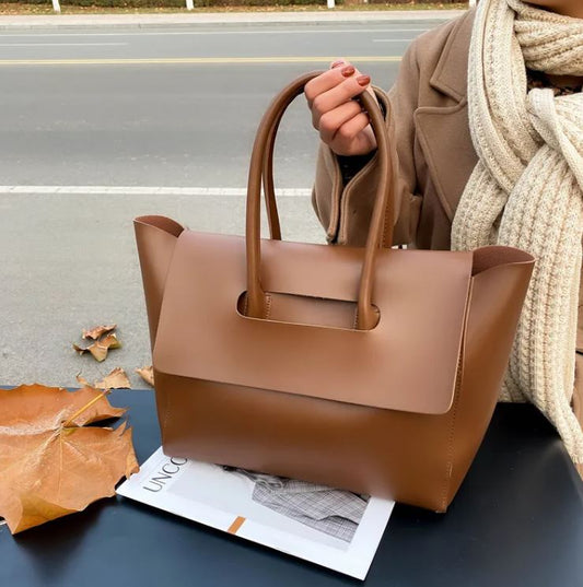 The Soft Hour Leather Shoulder Tote — Spacious Elegance